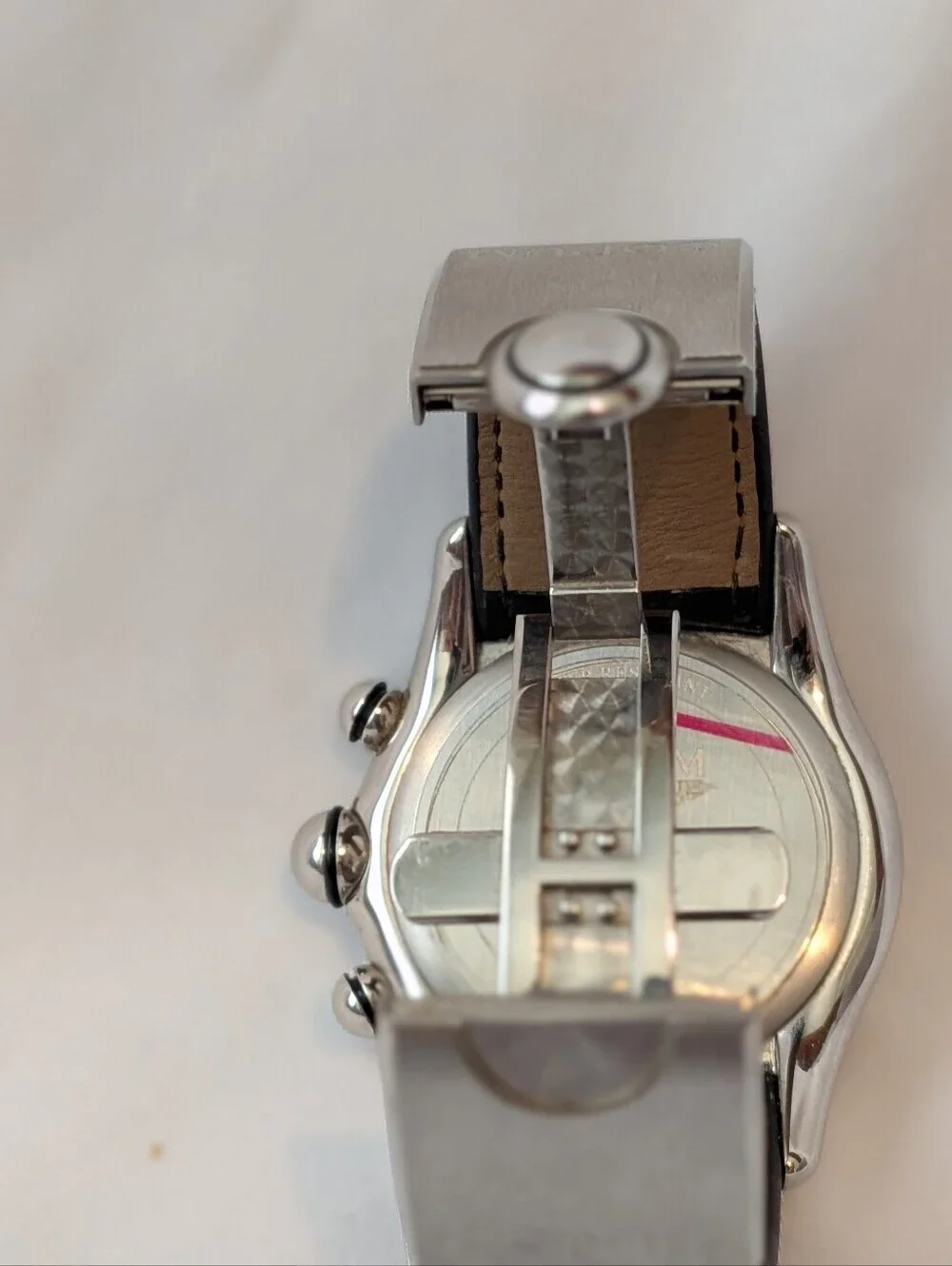 Corum Boutique Bubble Quartz Chronograph Black/Silver Dial SS Case White Leather